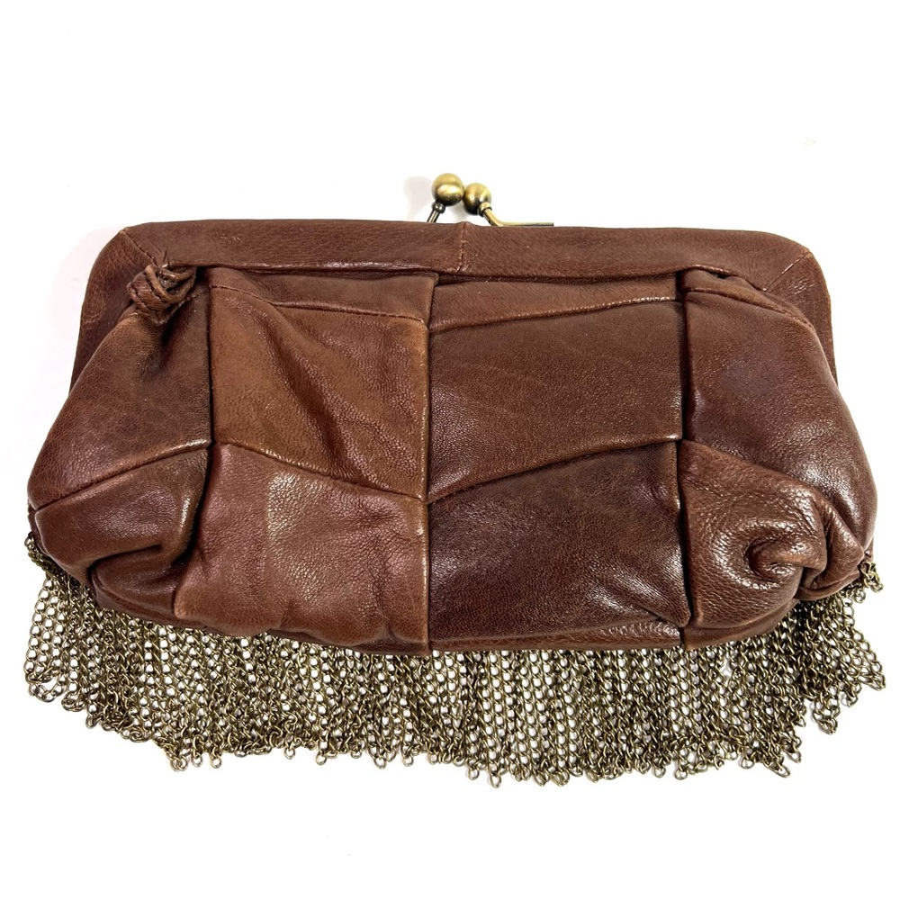 Monserat De Lucca Chain Fringe Leather Clutch Brown - Picture 3 of 11